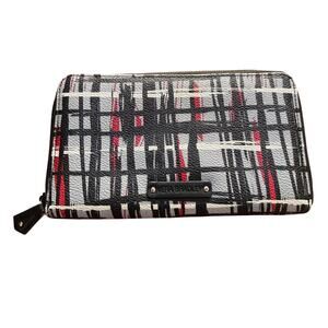 Vera Bradley wallet black gray red plaid zip around cards ID coins pocket clutch